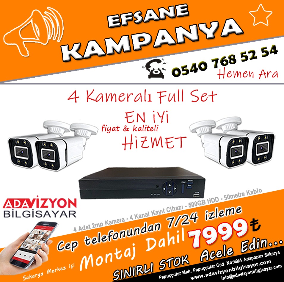 4 Kameralı Full HD Gece Renkli Set